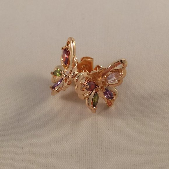 18K Yellow Gold Filled Butterfly Marquise Red Diamond Zircon Stud Earrings Gift - Picture 5 of 6